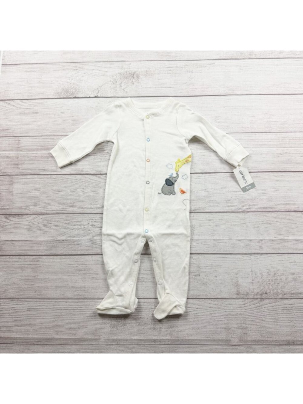 Carter's Baby White Footed Sleep Play Pajamas Elephant Giraffe  NWT 6-9 Months